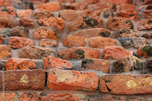 Arrangement of bricks in ancient Mulgandhakuti ruins photo