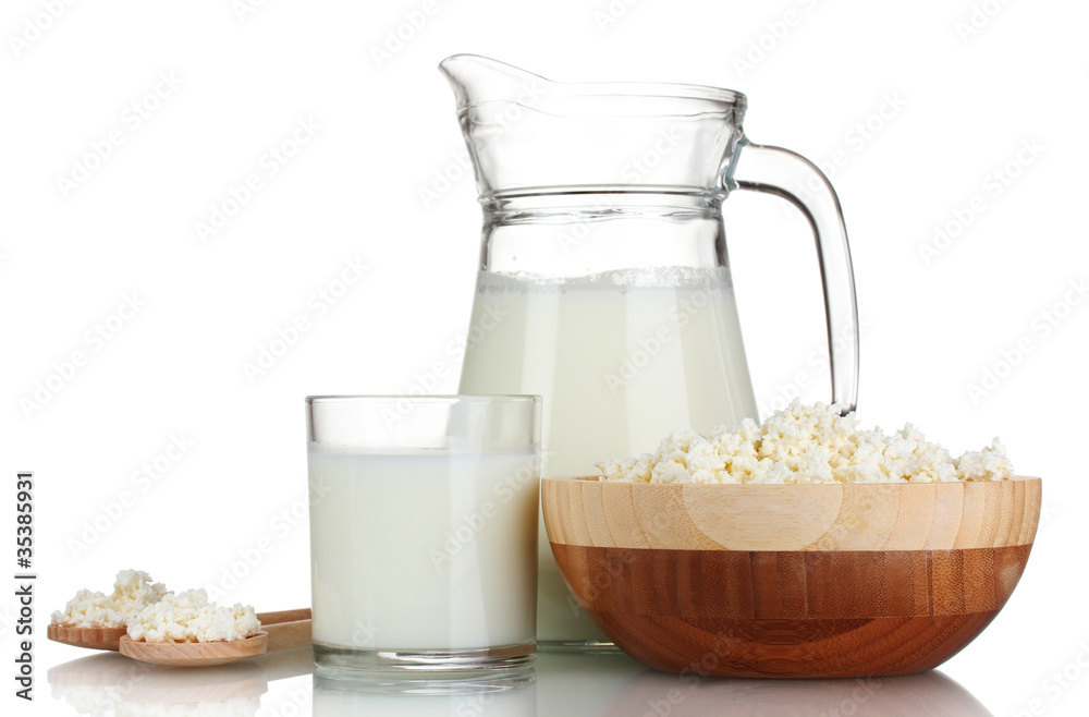 Delicious dairy products isolated on white Delicious dairy products isolated on white
