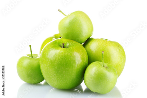ripe green apples isolated on white