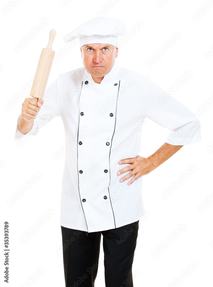 angry cook with rolling pin angry cook with rolling pin