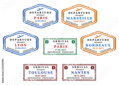 Visa stamps from France - Paris, Marseille, Lyon