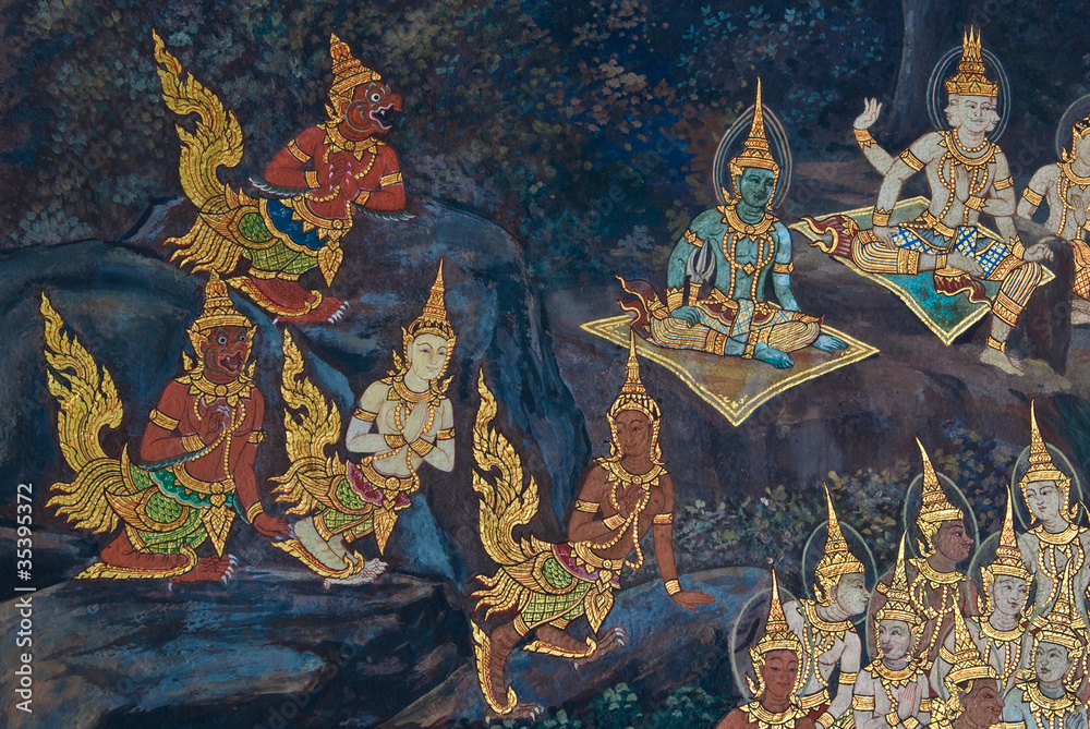 masterpiece of traditional Thai style painting art