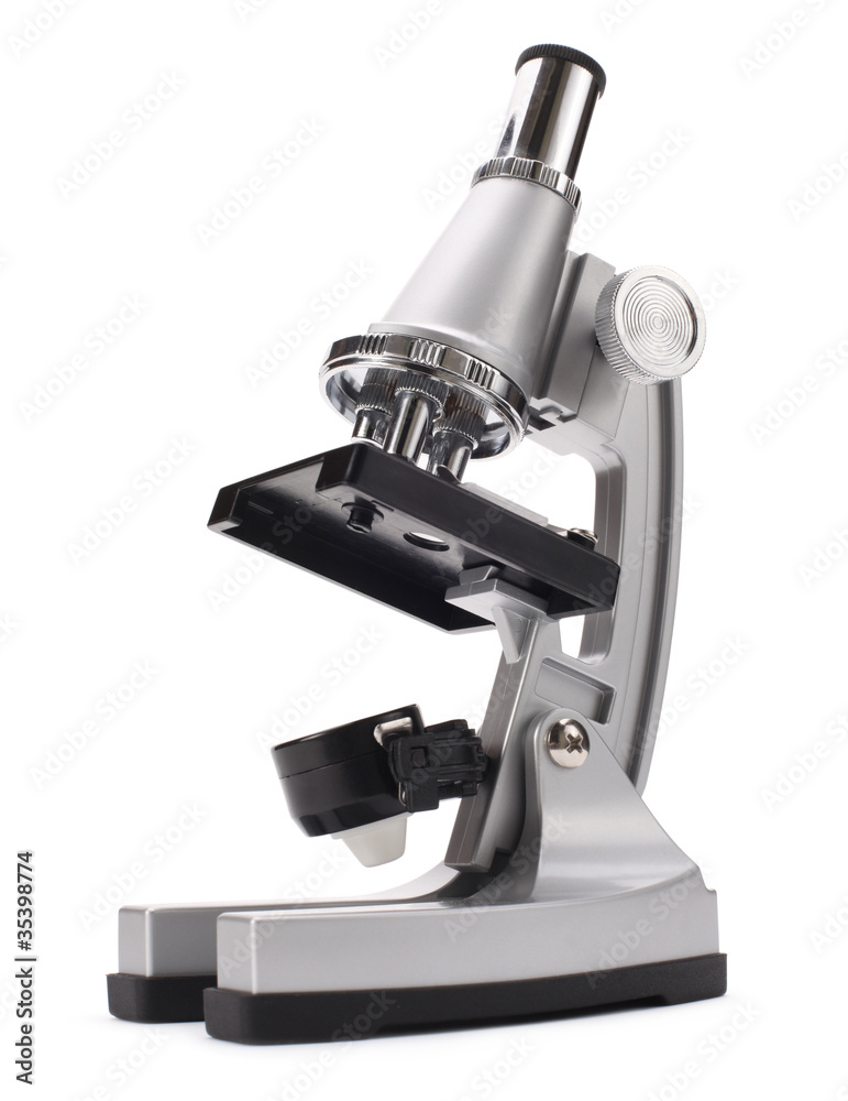silver microscope on white background silver microscope on white background