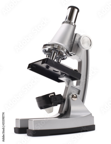 silver microscope on white background