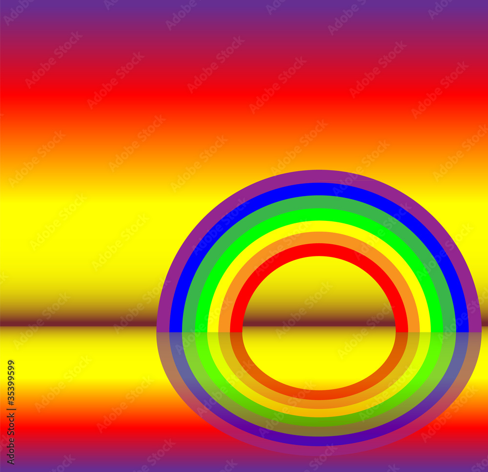 Obraz premium Rainbow with reflection at sunset