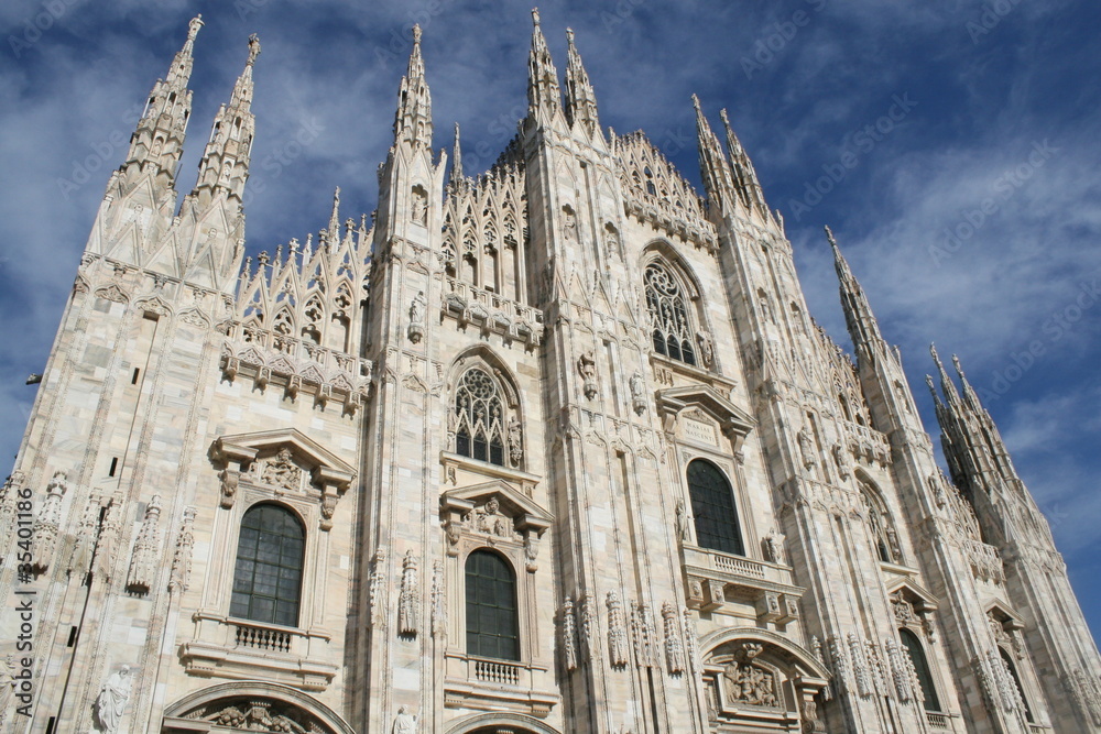 White Milan Cathedral in Gothic italian style