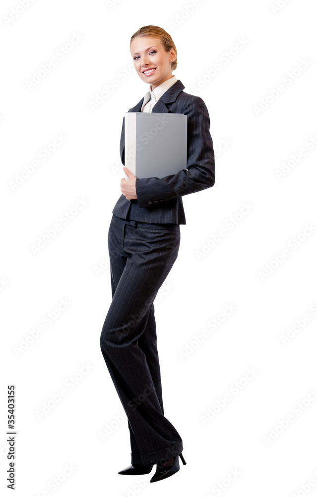Full body of business woman with folder, on white Full body of business woman with folder, on white