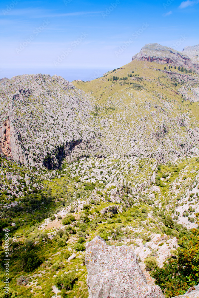 Tramontana mountains in Mallorca with far sea view Tramontana mountains in Mallorca with far sea view