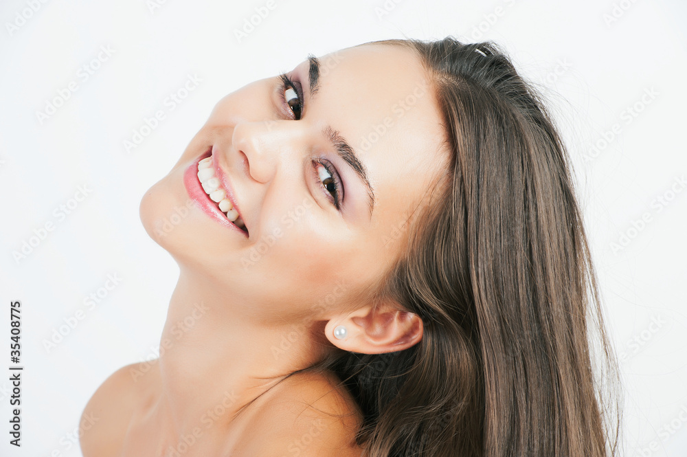 Obraz premium attractive smiling woman portrait on white background.