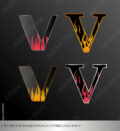 eps Vector image: initials (v)  metallic fire logo Ⅲ＆Ⅳ
