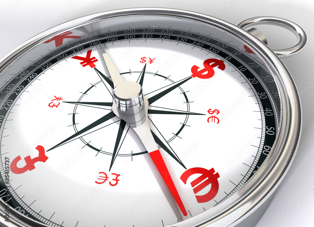 compass for global currency conceptual image compass for global currency conceptual image