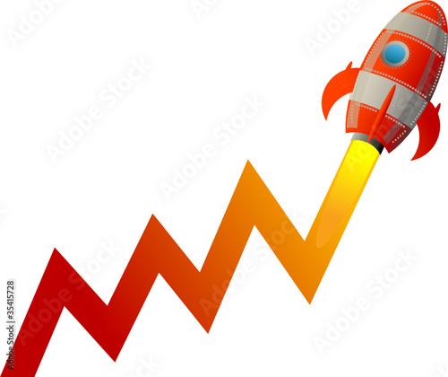Business Graph with rocket going up, vector