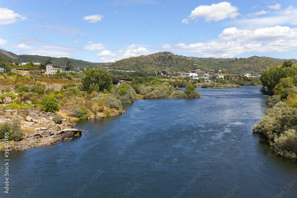 hills and river in countryside of Galicia