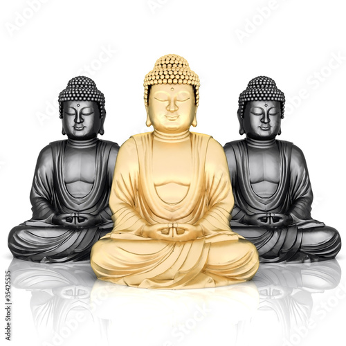image of a gold statue of Buddha and a lotus flower