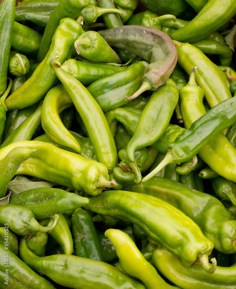 Anaheim chili peppers on display
