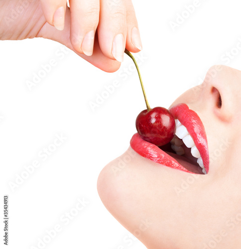 sensual lips with a cherry