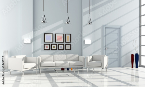 Interno con divani lampade e quadri 3d photo