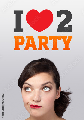 Young girl looking at party signs