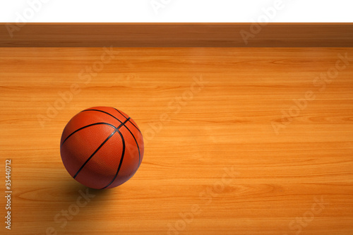 A basketball on wooden floor as background