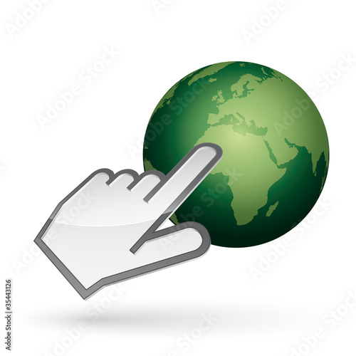 Left-handed cursor on green earth