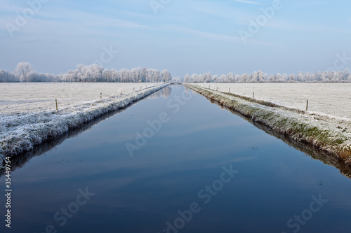Canal in a white winter landscape © pwollinga