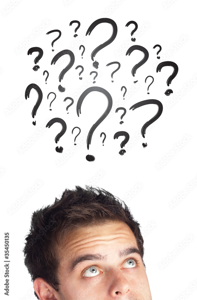 Young head looking at white marks