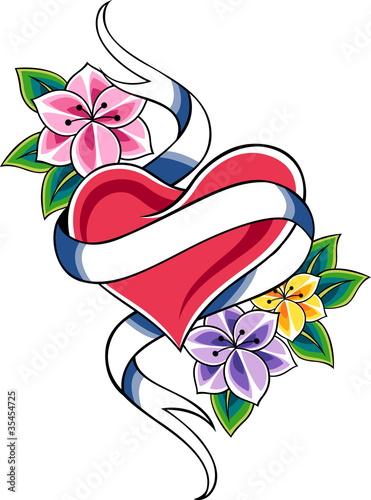 Fototapeta Naklejka Na Ścianę i Meble -  heart and flower tattoo