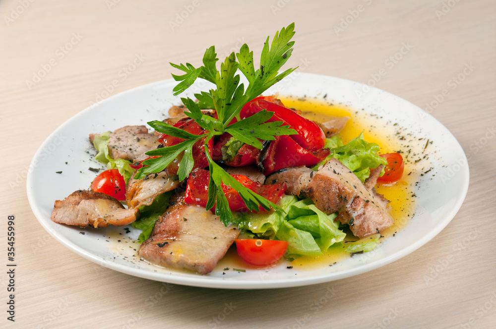 vegetarian Salad with pork, pepper paprika