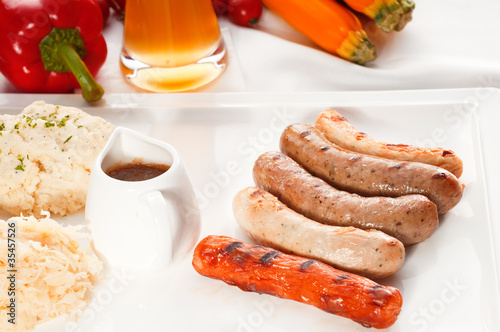 selection of all main type of german wurstel saussages photo