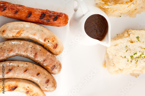 selection of all main type of german wurstel saussages photo