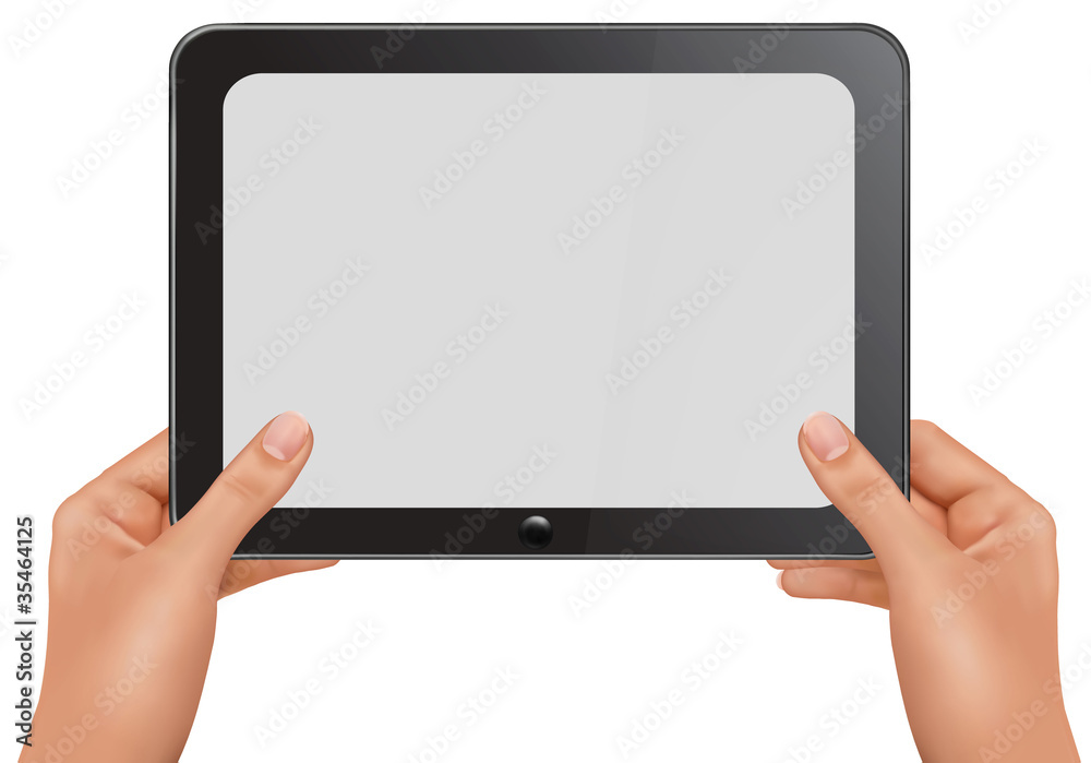Hands holding a tablet pc. Vector illustration Hands holding a tablet pc. Vector illustration