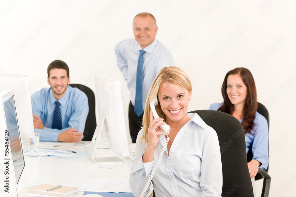 Fototapeta premium Business team pretty businesswoman calling phone