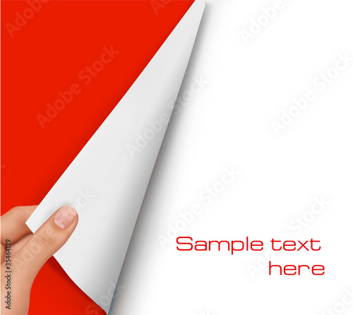 Blank sheet of paper with hand. Background vector.