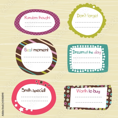 Childish scrapbook labels, doodle frames
