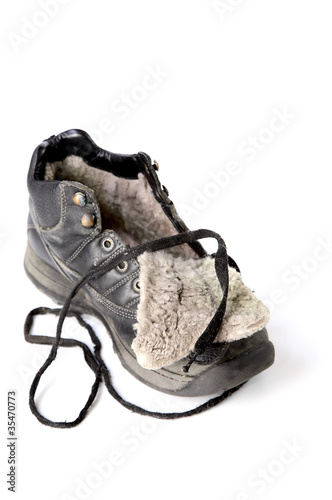Old winter boot with lace isolated