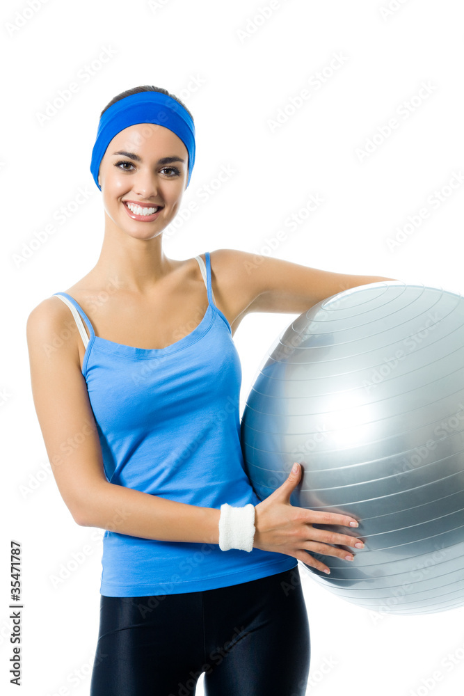 Woman with fitness ball, isolated Woman with fitness ball, isolated