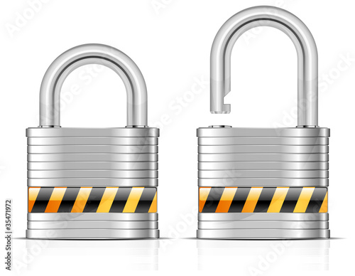 Two metal padlocks