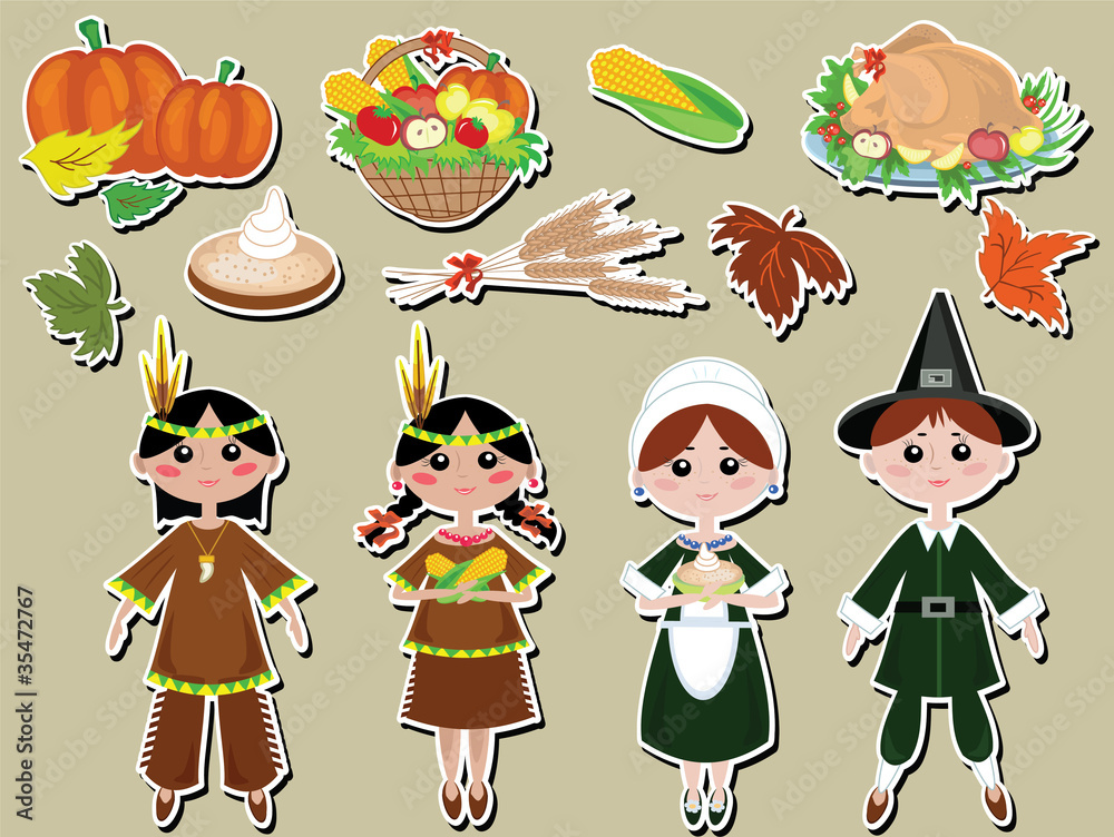 Fototapeta premium Thanksgiving day, set icons
