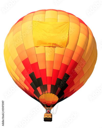 hot air balloon with blank banner isolated on white