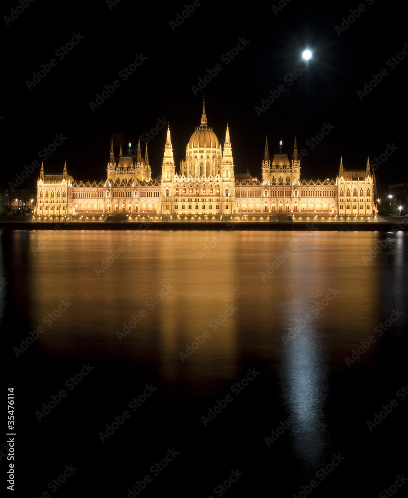 Hungarian parliament and Moon at night, Budapest