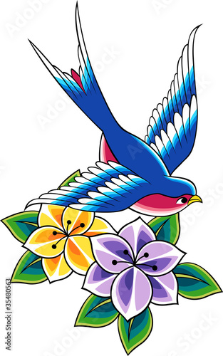 Fototapeta Naklejka Na Ścianę i Meble -  sparrow and flower design