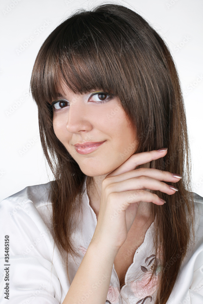 Portrait of beautiful natural young woman isolated on white back Portrait of beautiful natural young woman isolated on white back