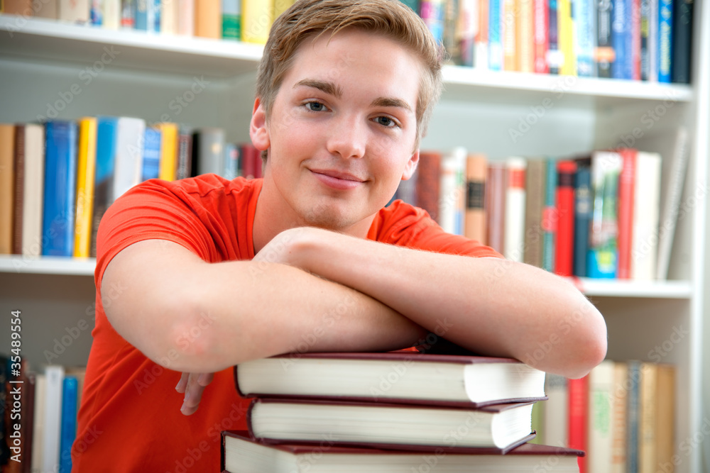 Young student in a library