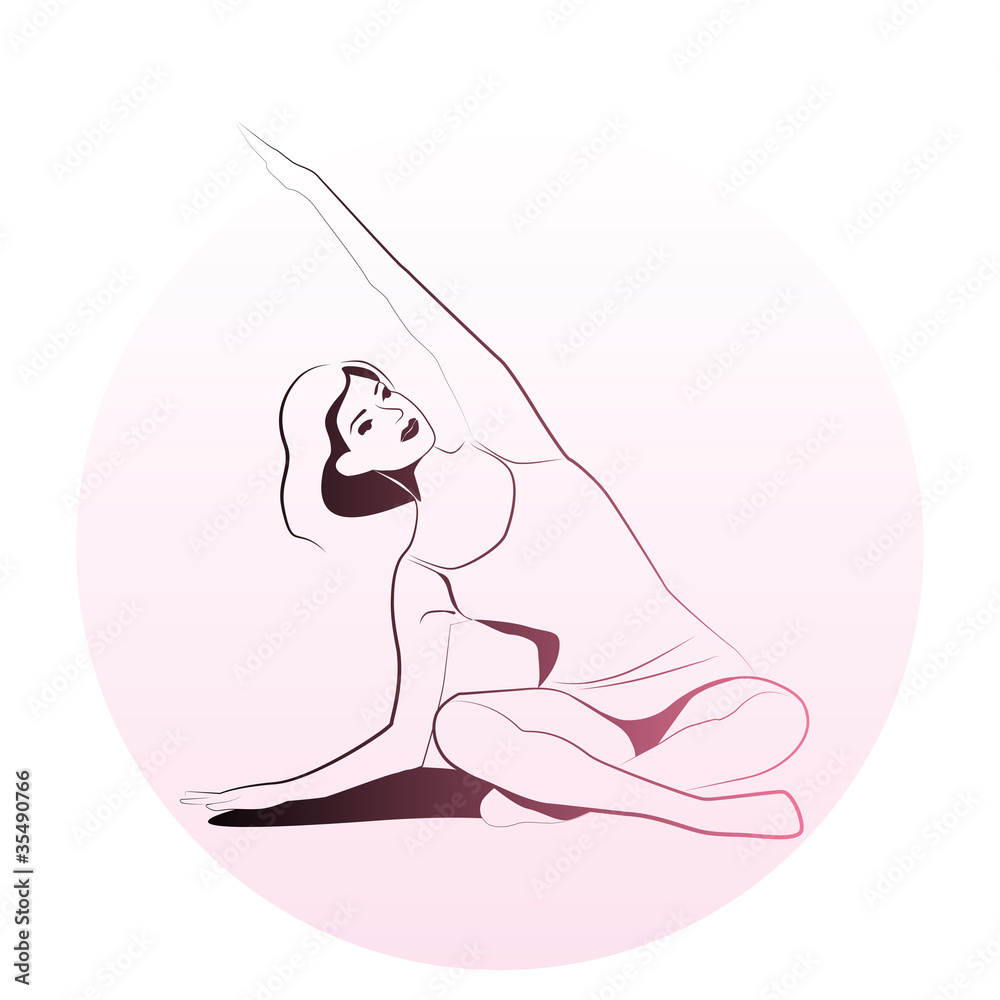 outline illustration of girl doing stretching exercise