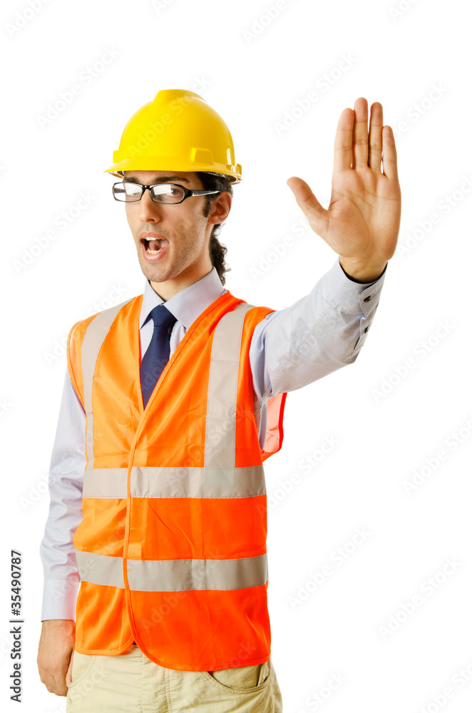 Young construction worker with hard hat