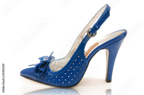 Elegant blue shoes on the white
