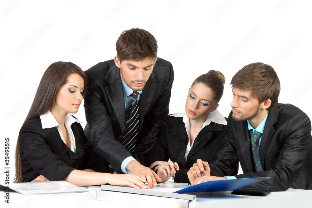 young business people sitting at desk working in team young business people sitting at desk working in team