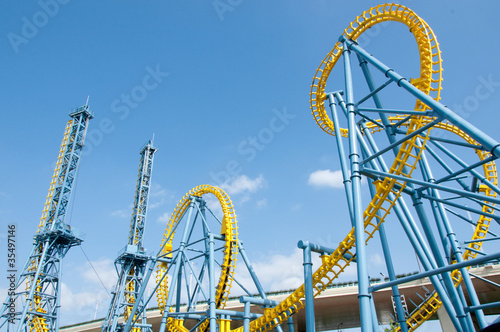 Roller coaster in amusement park