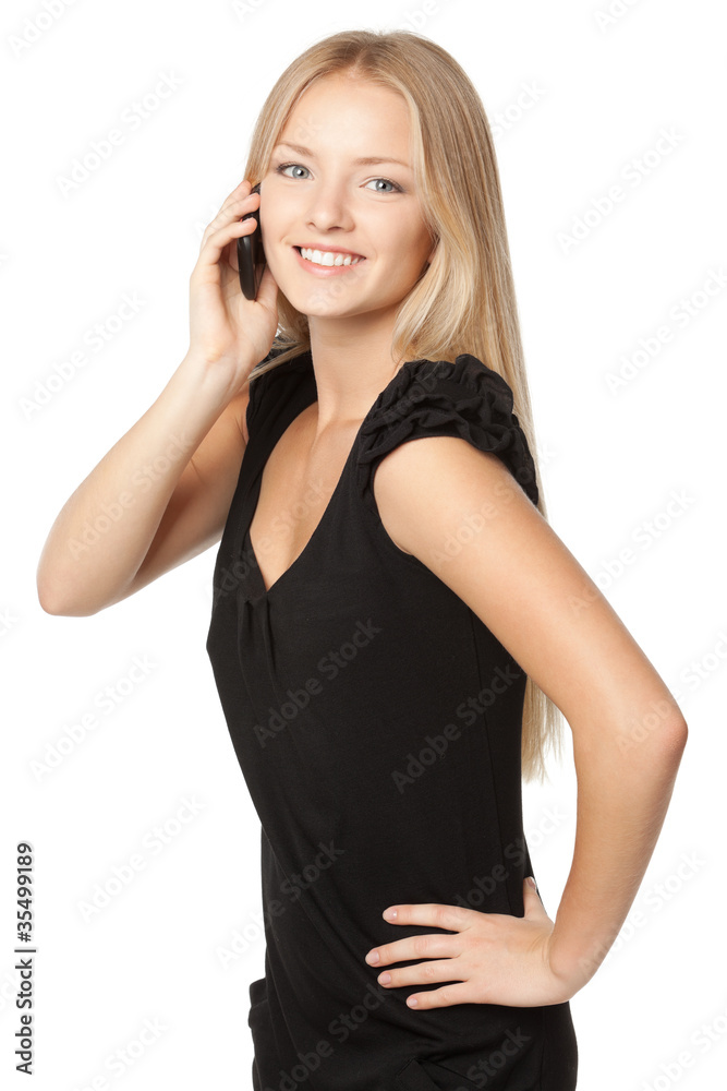 Young beautiful female talking on cell phone Young beautiful female talking on cell phone