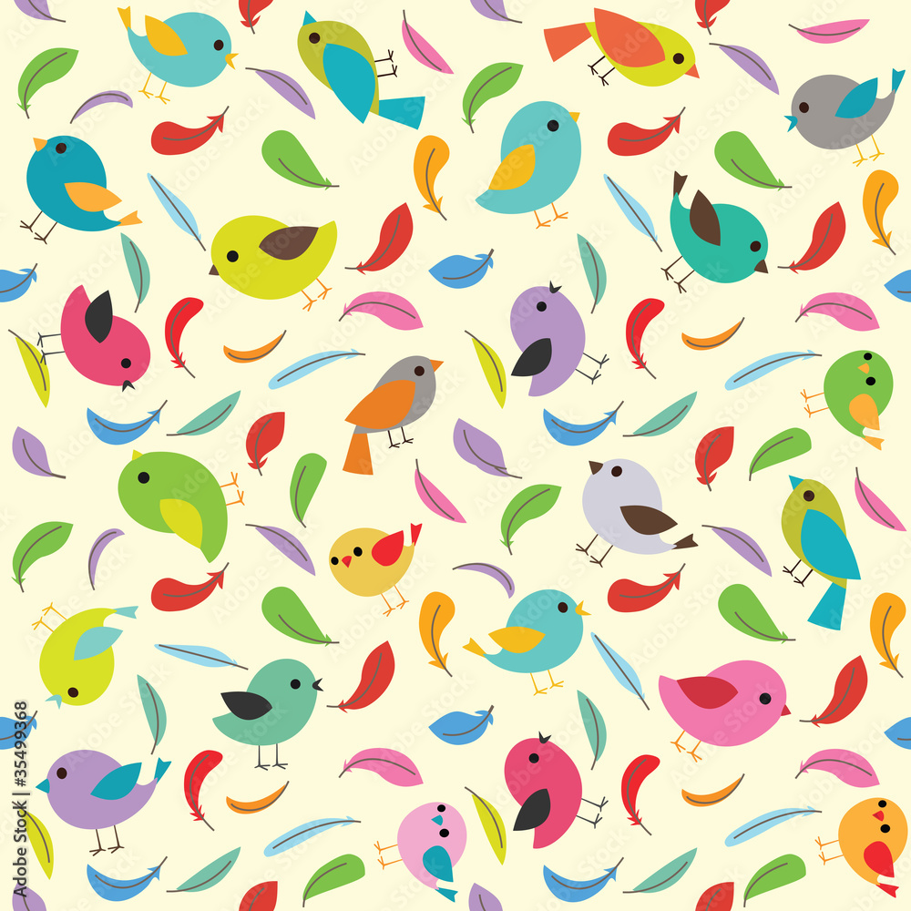 Seamless pattern with colorful feathers and birds. Seamless pattern with colorful feathers and birds.